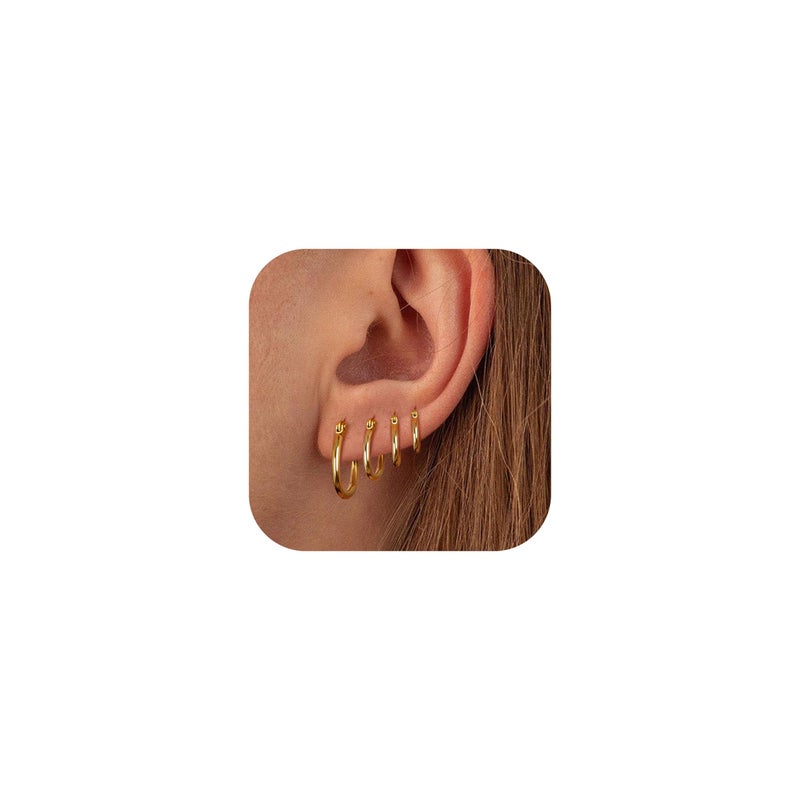 LOYALLOOK Gold Hoop Earrings Stainless Steel Rounded Small Hoop Earrings Set for Women Cute Huggie Earrings Nickel Free 10/12/15/20MM - Image 4